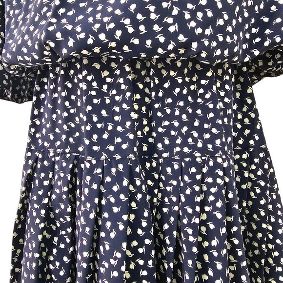 80s Puritan Collar Dress Blouson Drop Waist 3/4 Sleeve Navy White Act II Size 16 - Picture 7 of 12